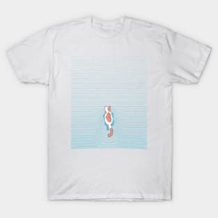 Swimming Cat Summer Blue Lines by Tobe Fonseca T-Shirt